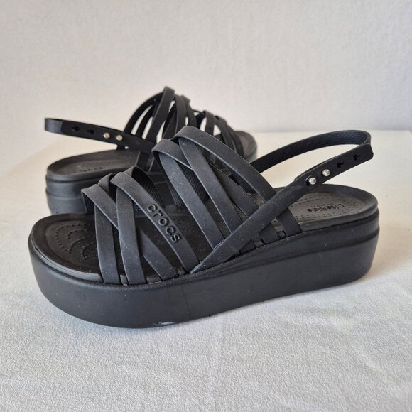 CROCS Brooklyn Strappy Slingback Platform Sandal Comfort LiteRide Buckle Black - Picture 5 of 13